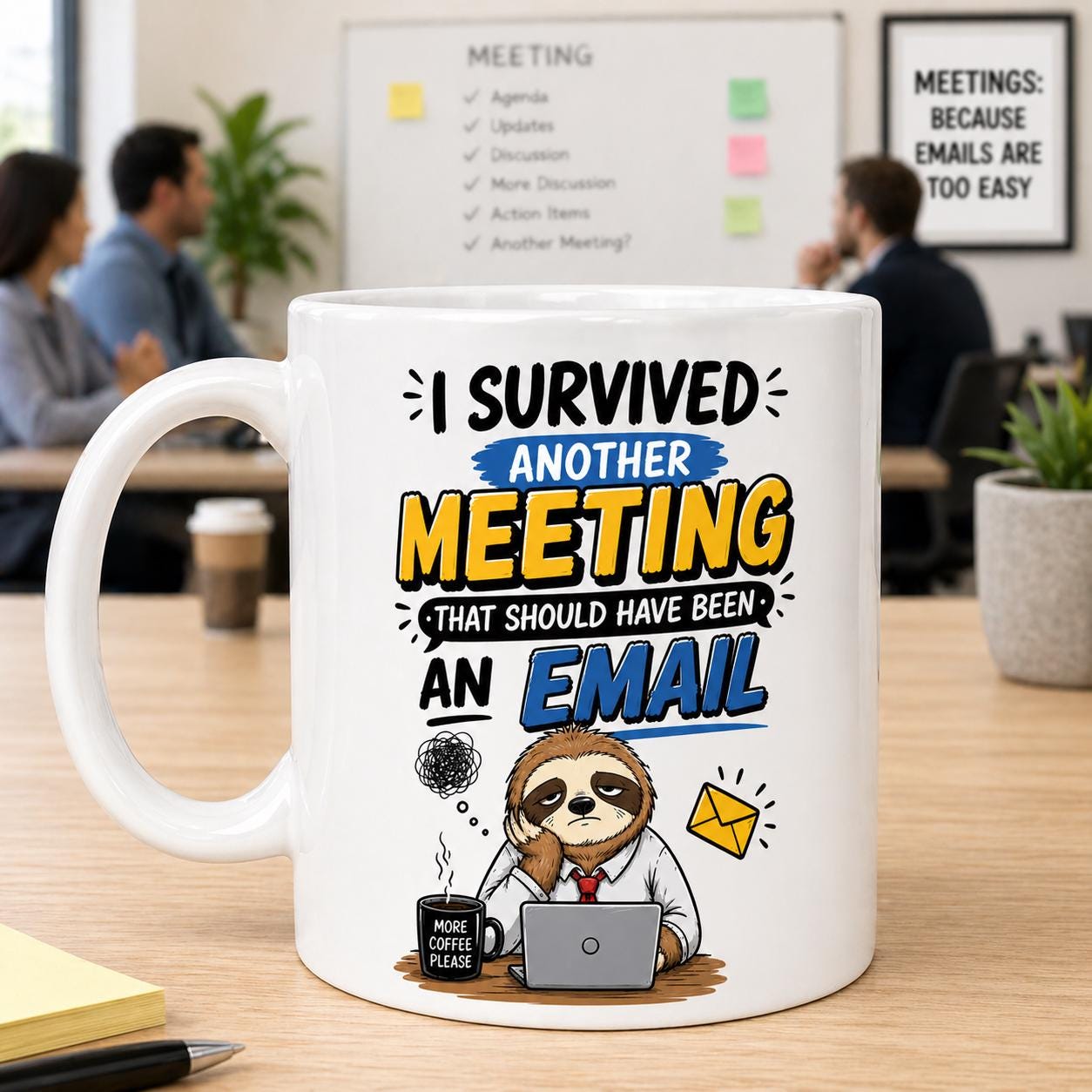 I Survived Another Meeting That Should Have Been An Email Sloth Funny Design 11oz Ceramic Coffee Mug for Workplace Office Humour Drinkware