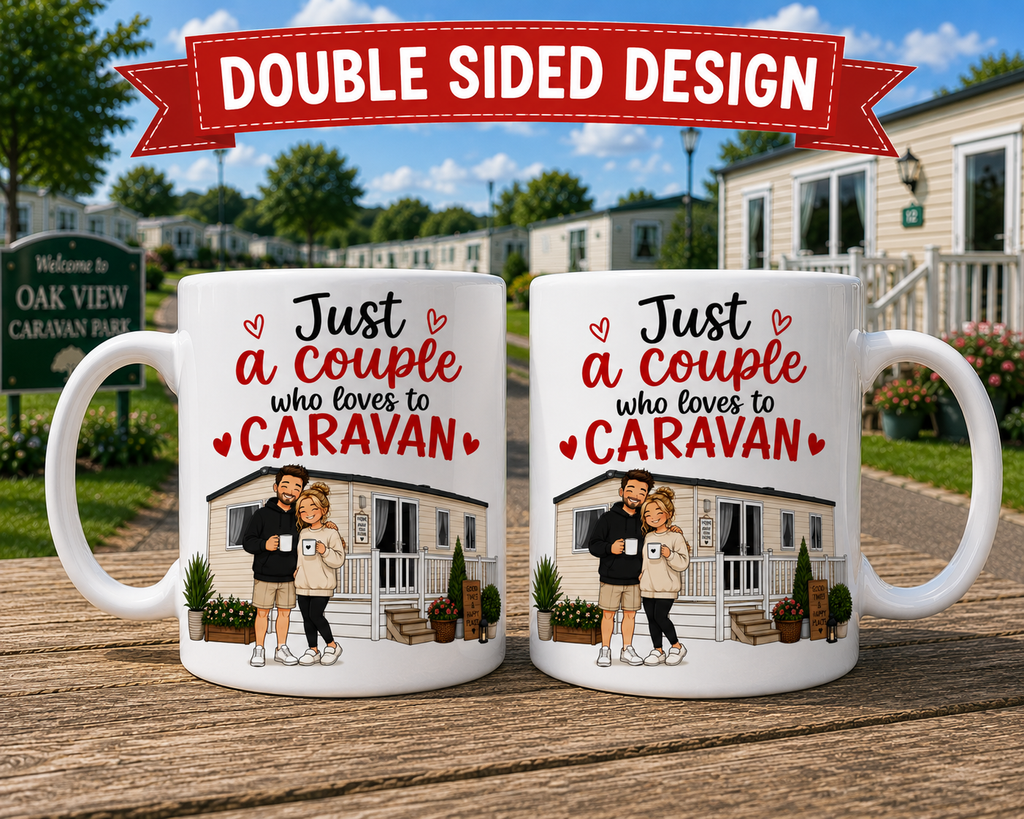 Personalised Funny Caravan Couple Mug – Static Caravan or Touring Caravan Design – Gift for Caravan Lovers – Camping Couple Coffee Mug – UK Made Ceramic Mug 11oz
