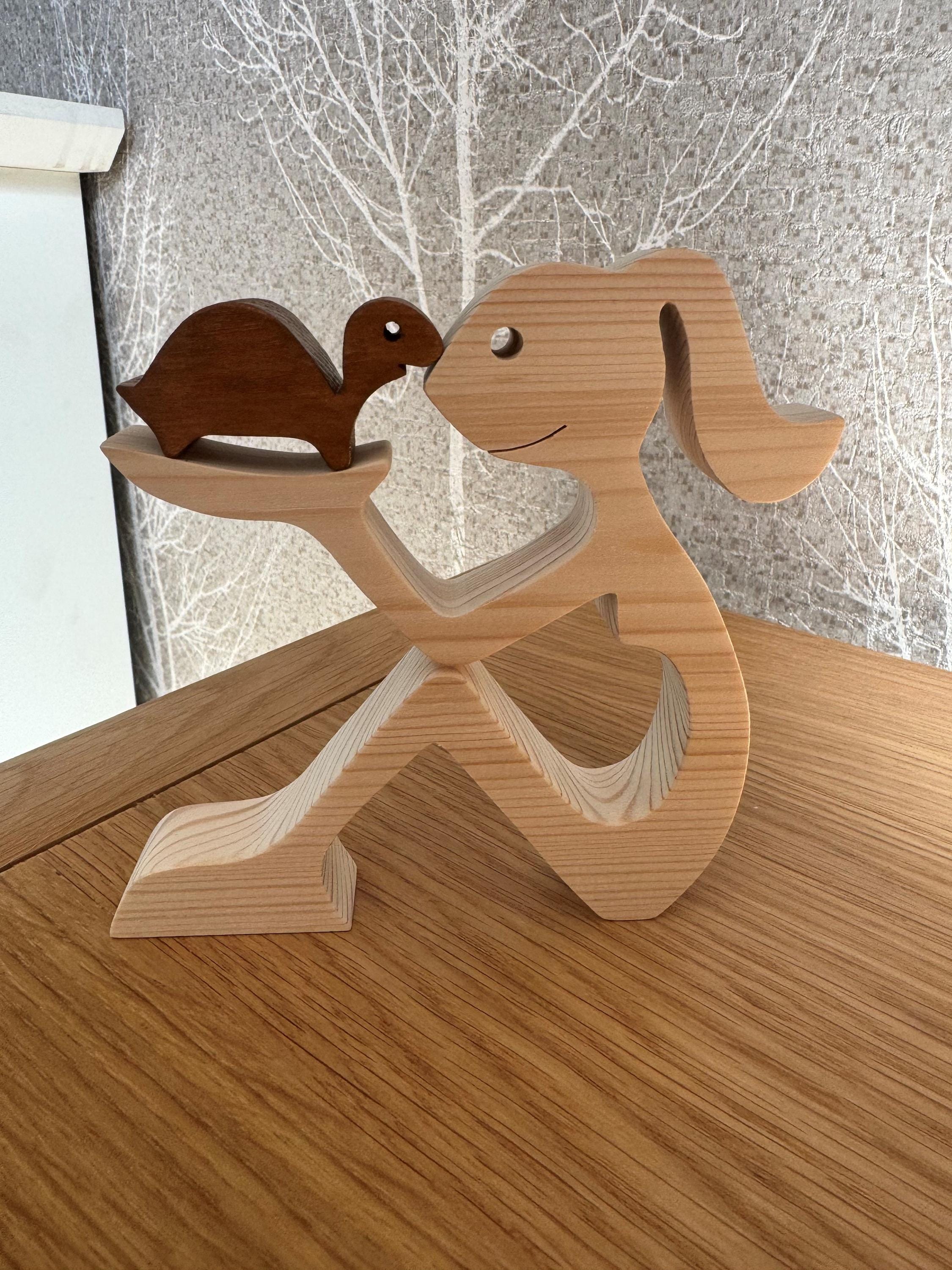 Woman and Tortoise, Unique, Wooden figure, Hand made, Gift,  Craftmanship, Animal, Present