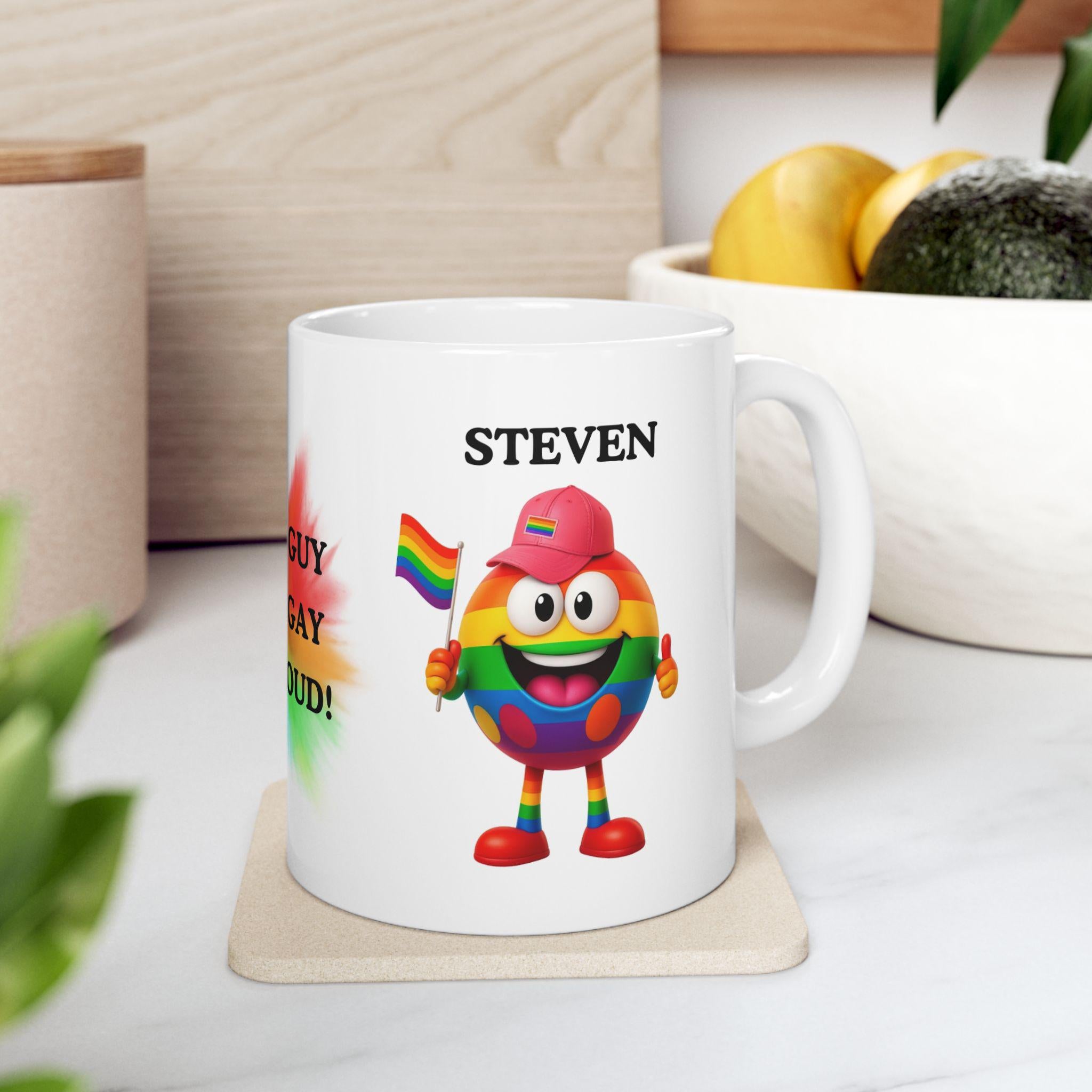 Just a guy who's gay and proud mug: Personalised LGBT Pride Gift