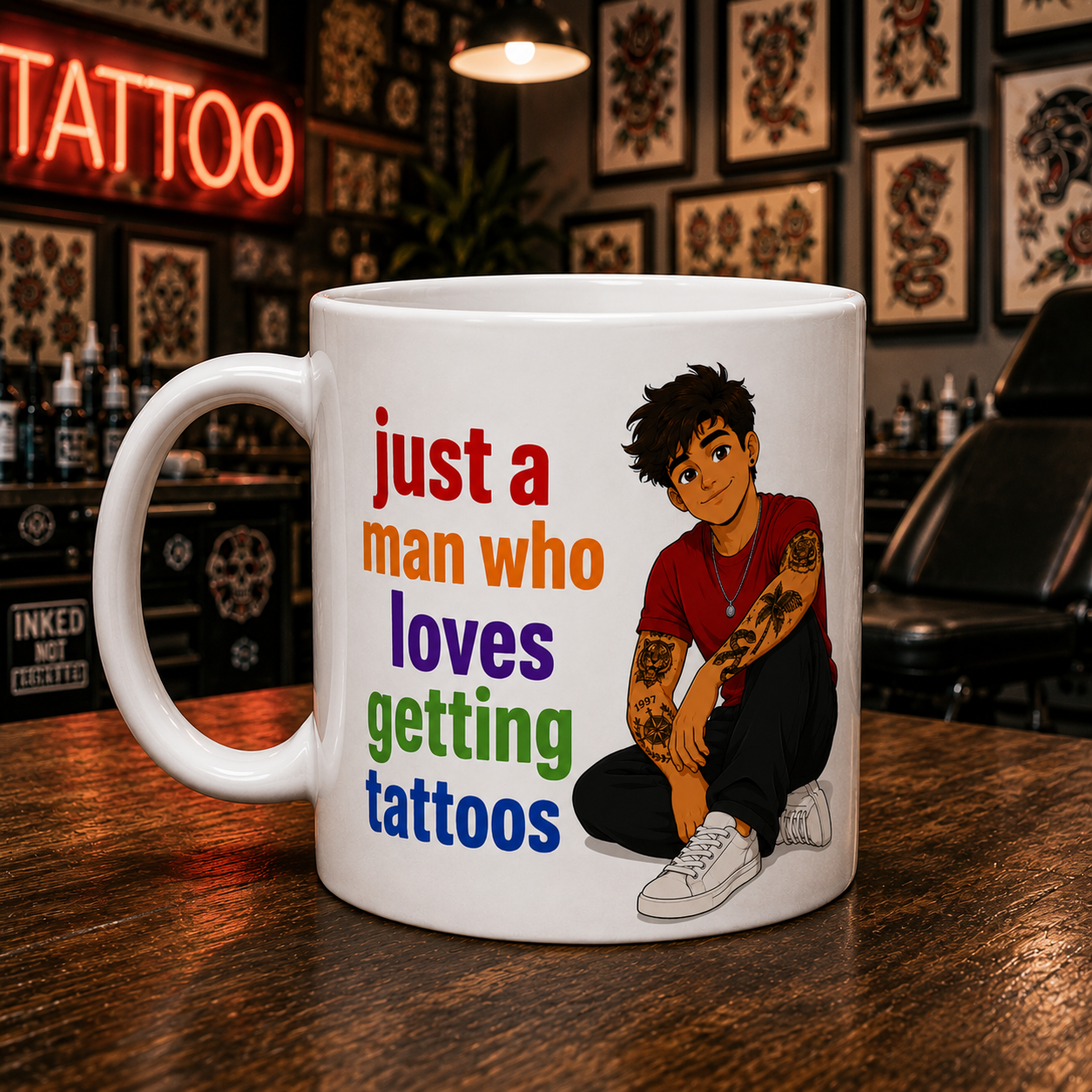 Personalised just a man who loves getting tattoos, ink, double sided ceramic coffee mug, tattoo lover (Copy)