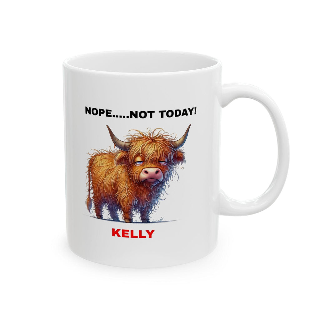 Personalised Highland Cow Mug, Funny Nope Not Today Gift