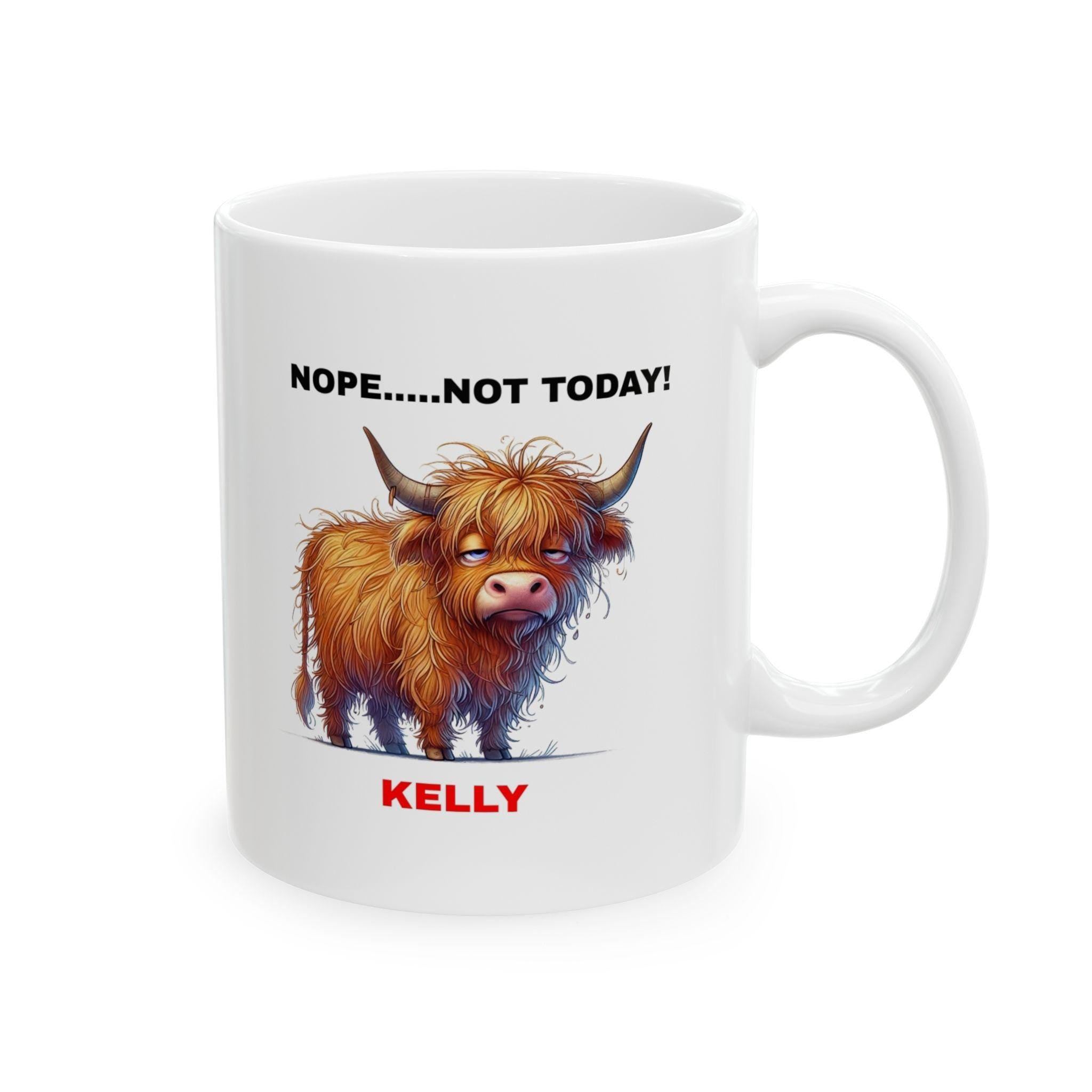 Personalised Highland Cow Mug, Funny Nope Not Today Gift