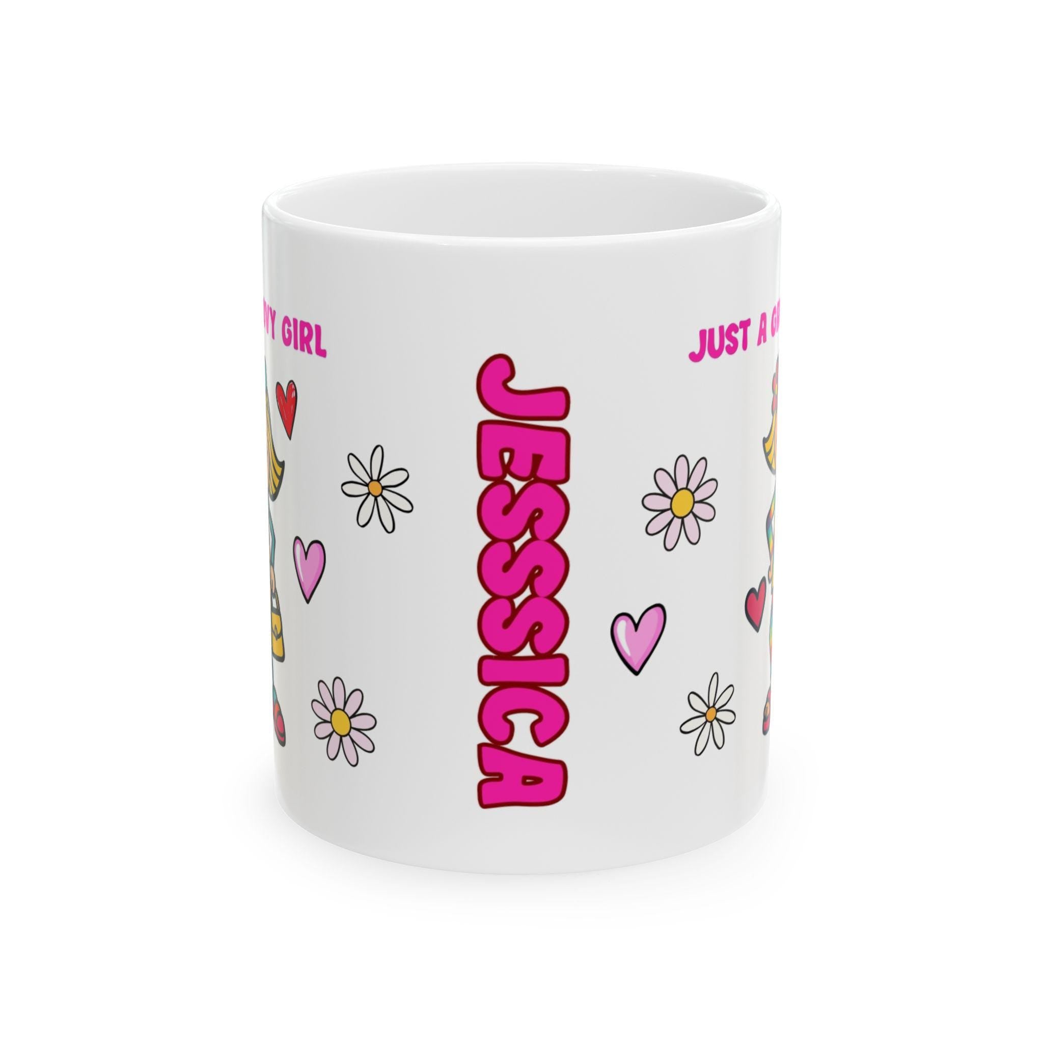 Personalised just a groovy girl, 11oz mug, fun.