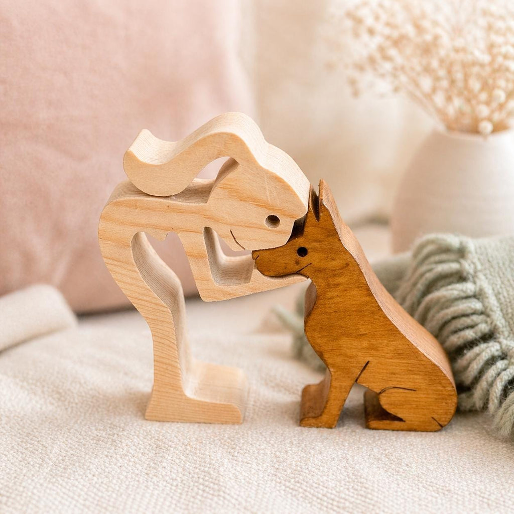 Woman and dog wooden figure, Hand made.