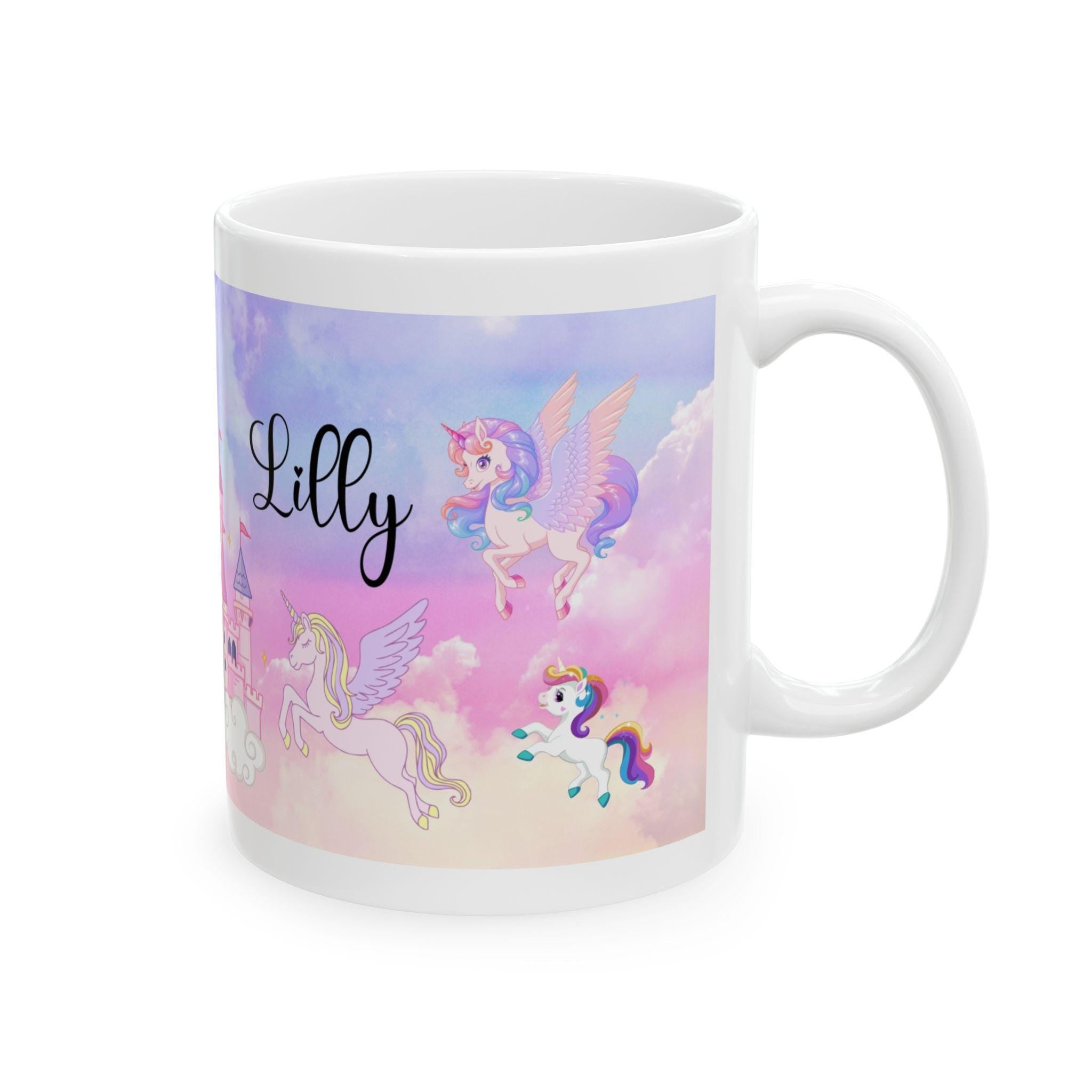 Personalised unicorn and fairy mug, fantasy, Christmas, Birthday, gift, present, little girl, Unique, pretty. 11oz Ceramic Coffee Cup