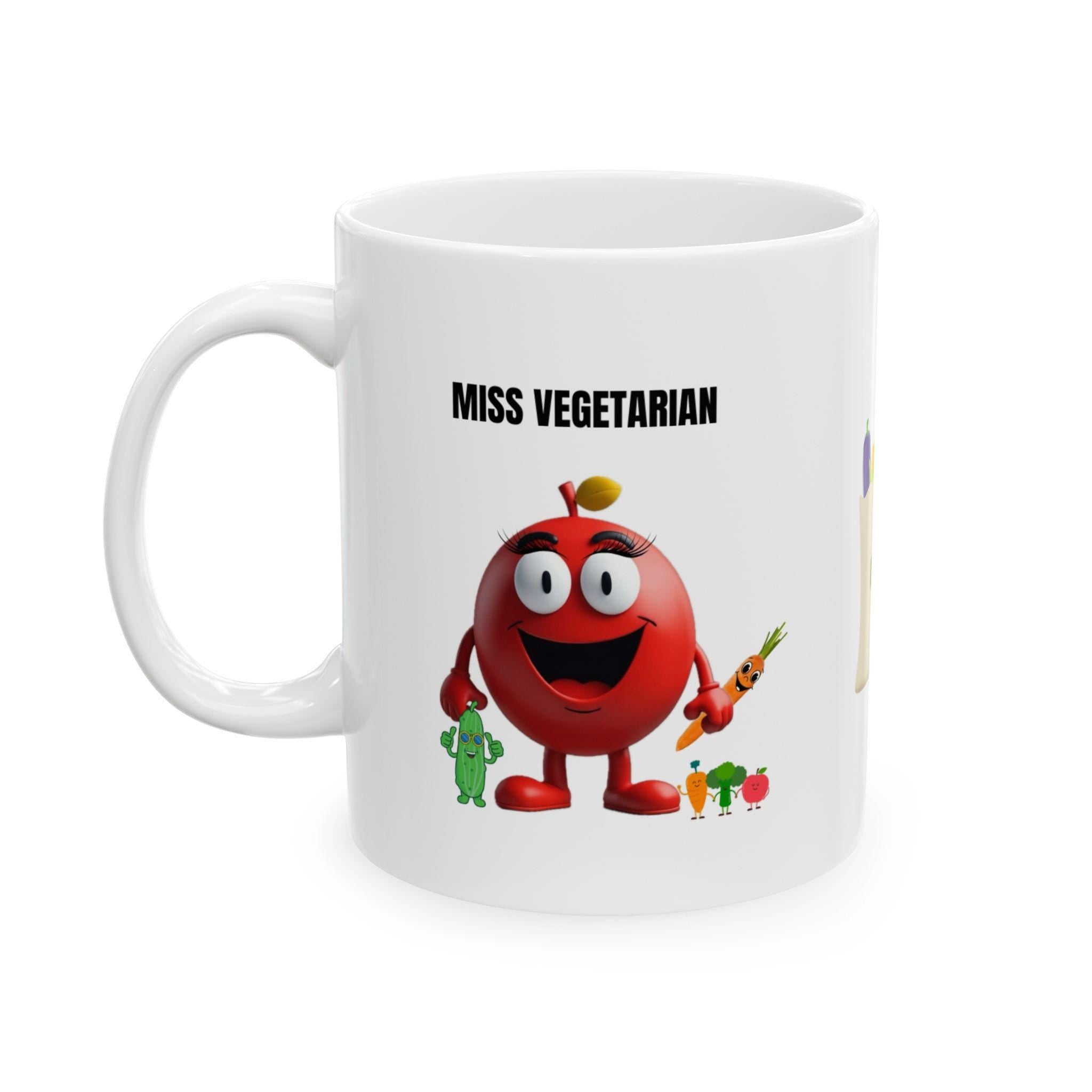 Miss Vegetarian Mug: Personalised Fun Gift, 11oz Ceramic Coffee Cup Drinkware