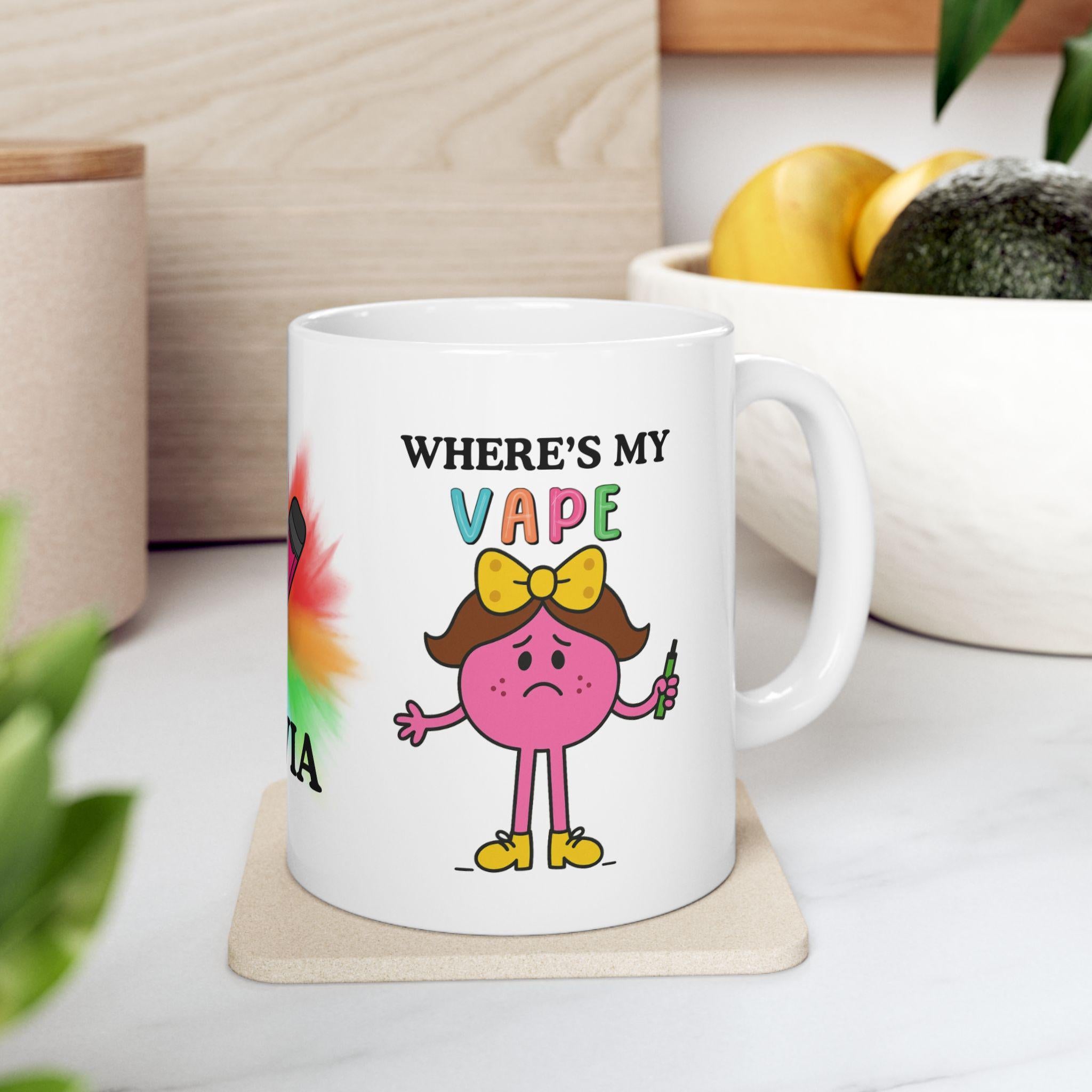 Personalised 'Where's My Vape' Mug, Funny Gift, 11oz Ceramic Coffee Cup Drinkware