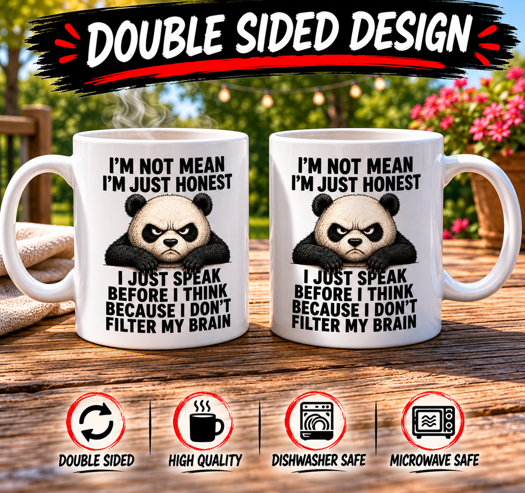I'm not mean I'm just honest funny mug, panda sarcastic 11oz mug, angry panda, double sided design..