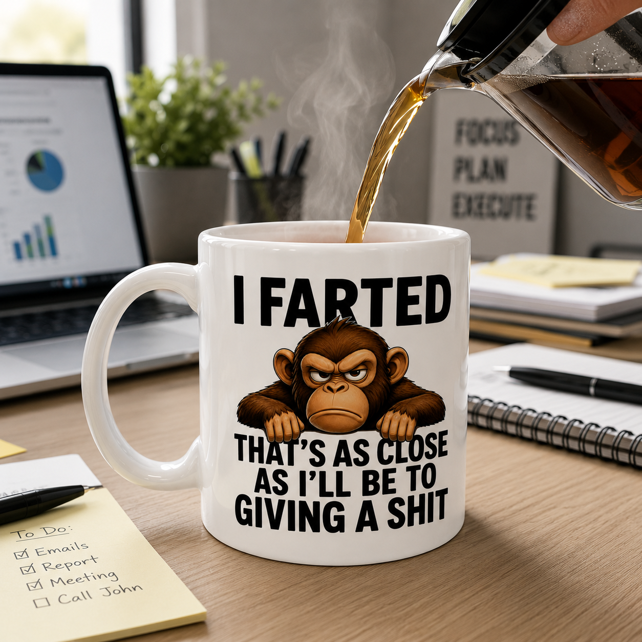 I farted that's as close as I'll be to giving a shit, funny monkey mug, double sided, 11oz mug, sarcastic