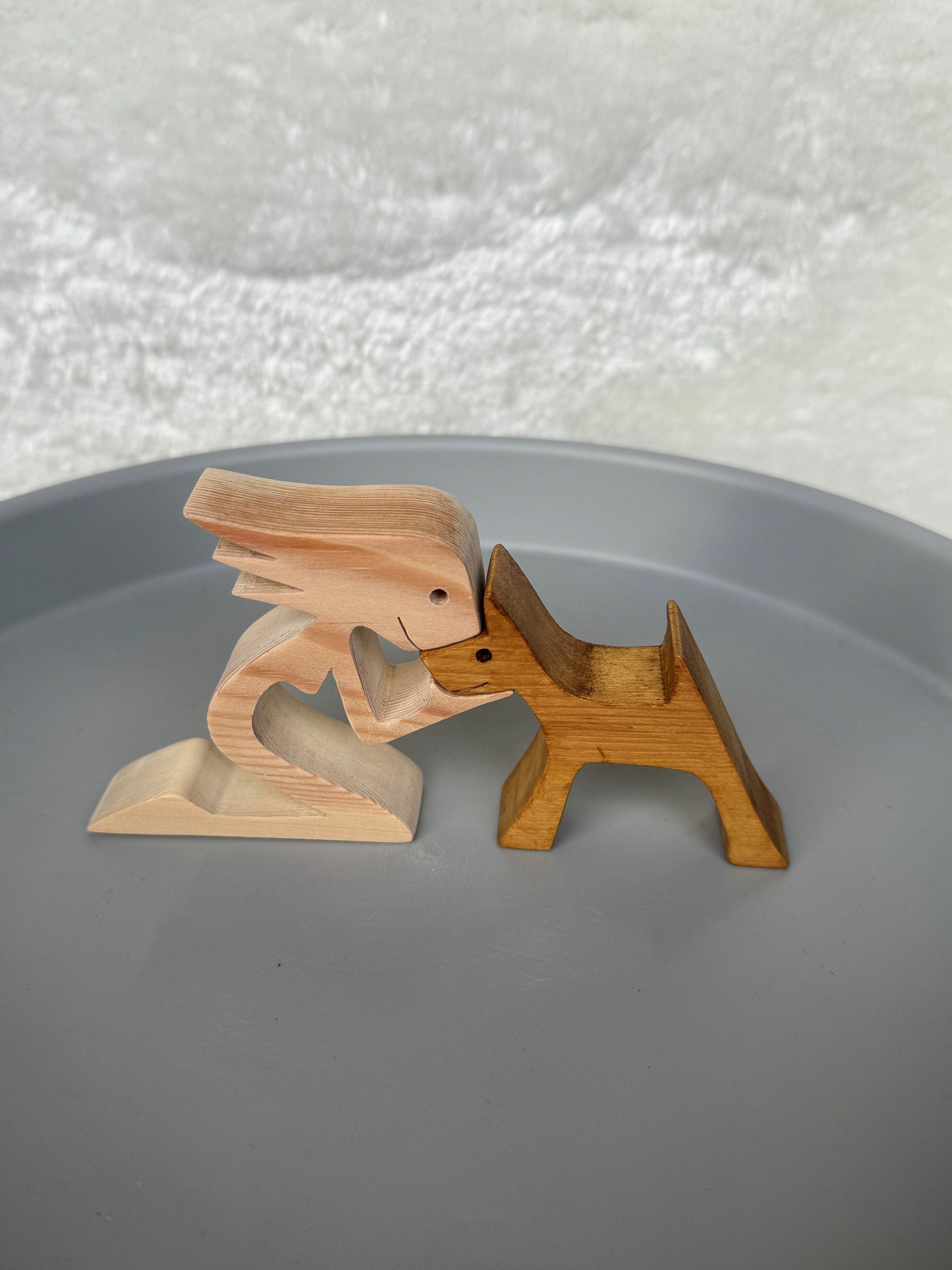 Woman and dog, Wooden sculpture, Hand made, Gift, Craftmanship, Animal, Dog