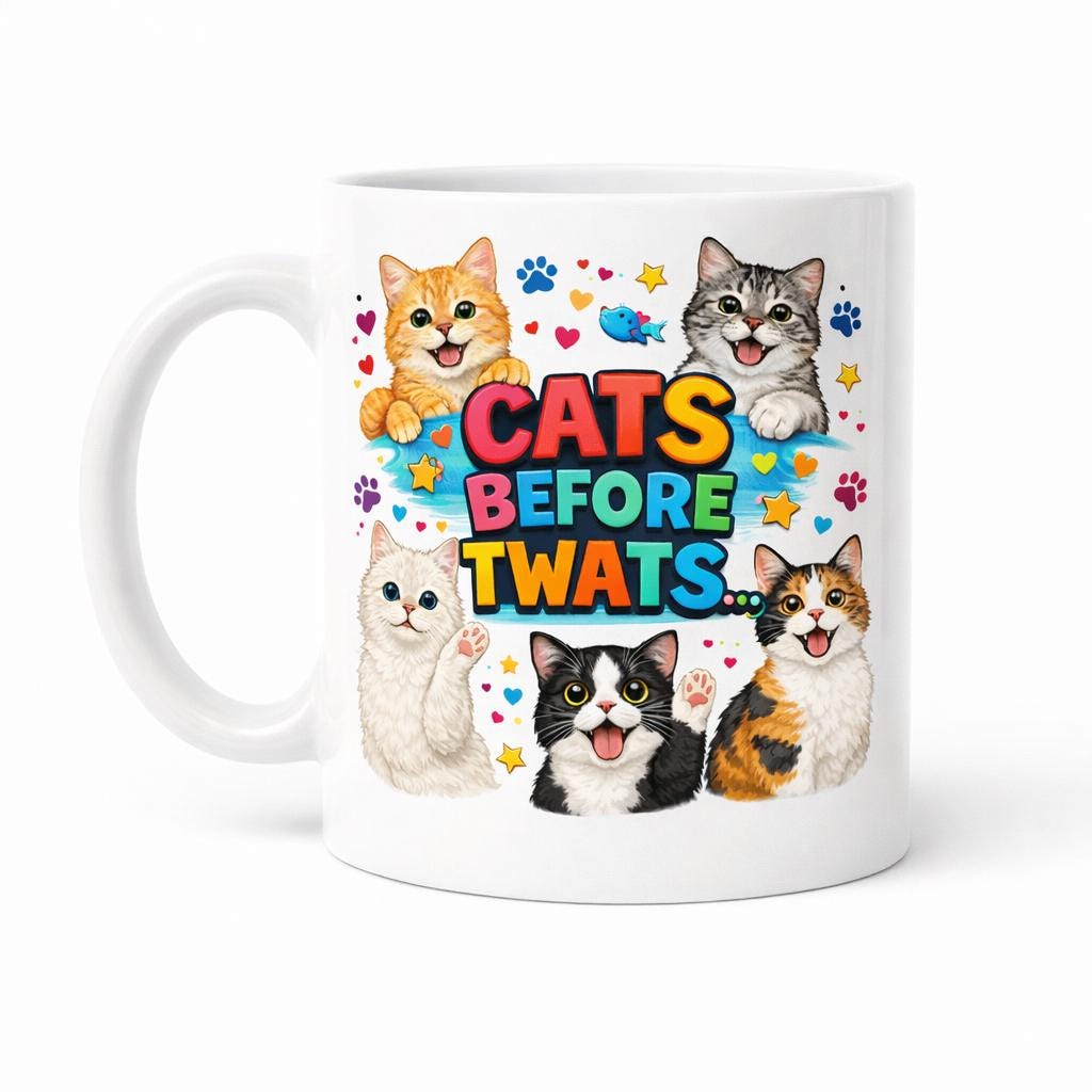 Funny Cats Before Twats Mug, Cat Lover, Feline, Prefer Cats, Adult Humour, 11oz Ceramic Cup