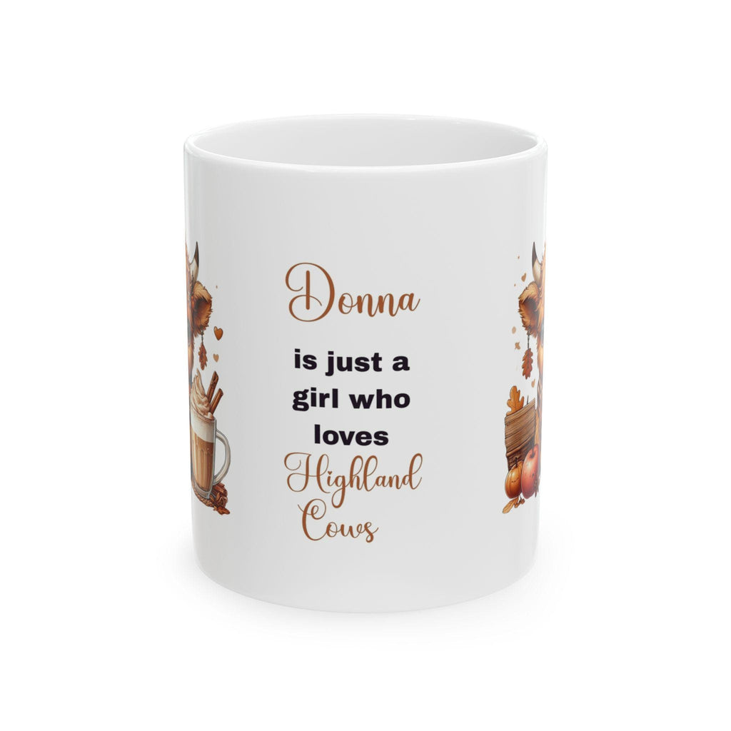 Personalised Highland Cow Mug, Autumn Cozy Drink Illustration 11oz Ceramic Coffee Cup Drinkware Washable