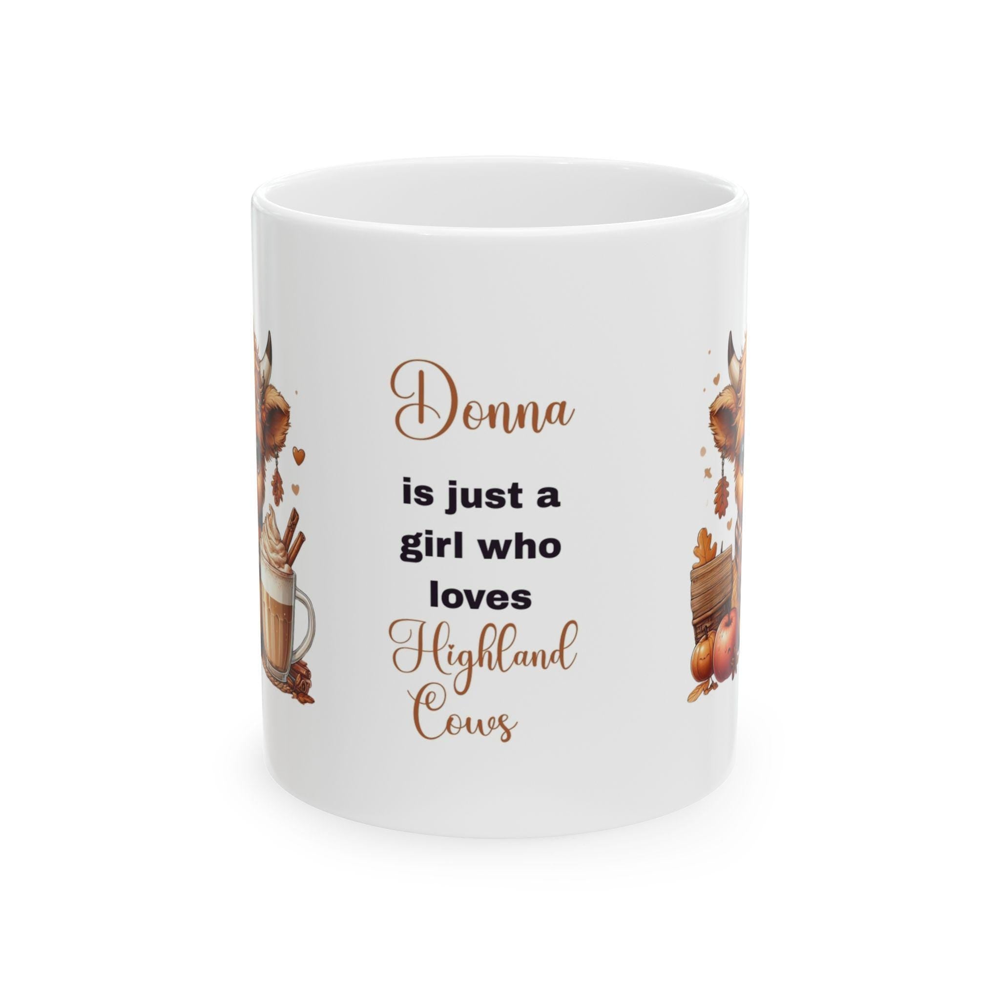 Personalised Highland Cow Mug, Autumn Cozy Drink Illustration 11oz Ceramic Coffee Cup Drinkware Washable
