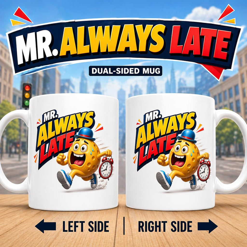Mr always late, mug, personalised, fun, running late, gift, 11oz Ceramic