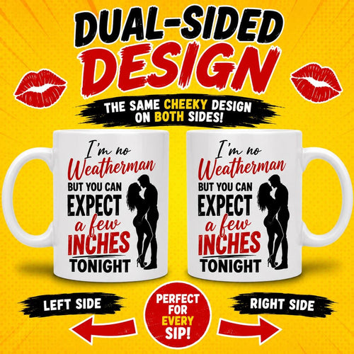 Funny Adult Humor Cup, I’m No Weatherman But You Can Expect A Few Inches Tonight, Cheeky Couples Gift, Rude Novelty Drinkware, Romantic 11oz