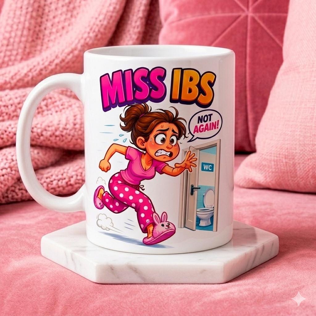 Personalised Miss IBS Mug, Funny Toilet Humour Gift, 11oz Ceramic