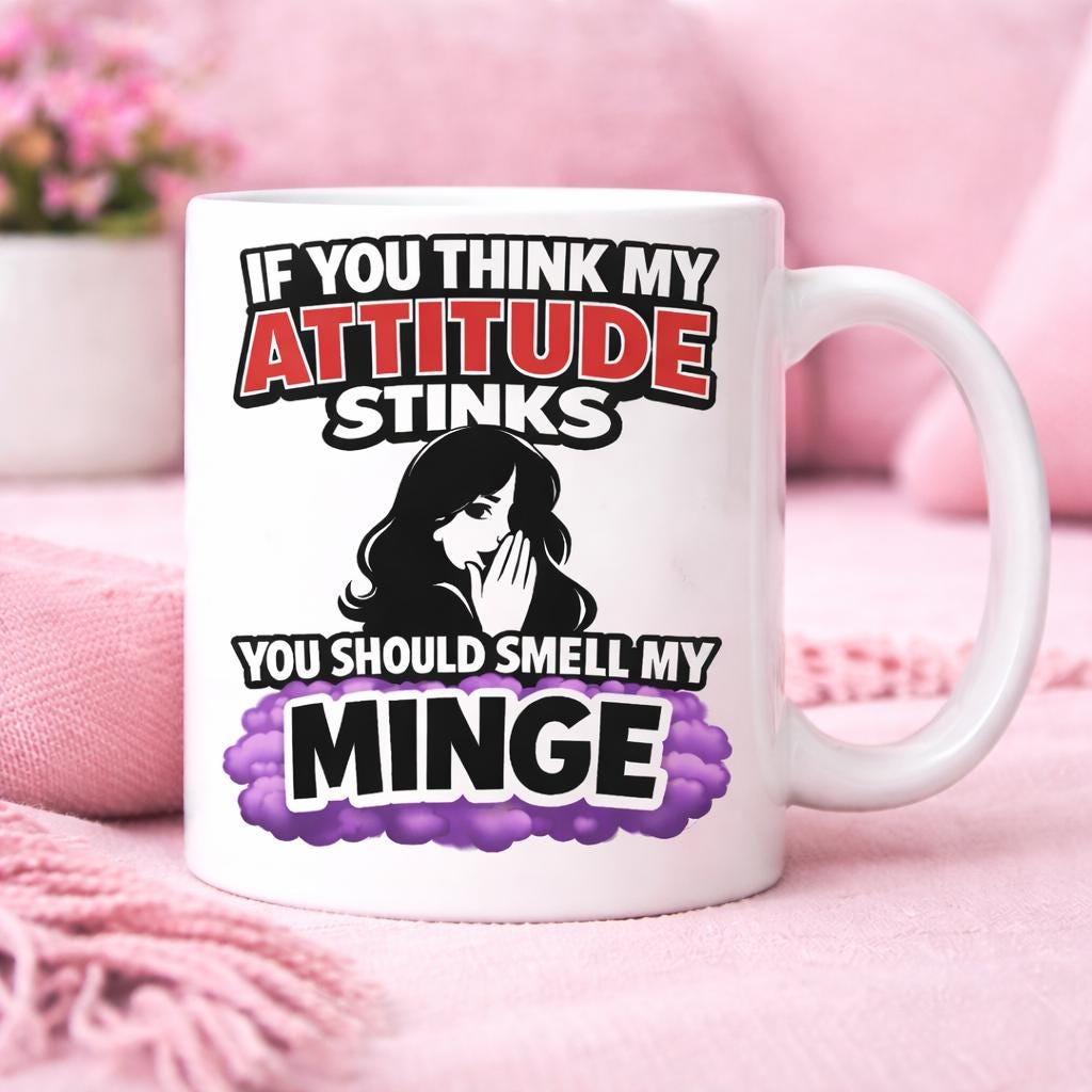 If You Think My Attitude Stinks You Should Smell My Minge Mug, Fanny, Funny, Hilarious, Novelty, Gift, Woman, Jokes, Fun, Cup, Ceramic, 11oz