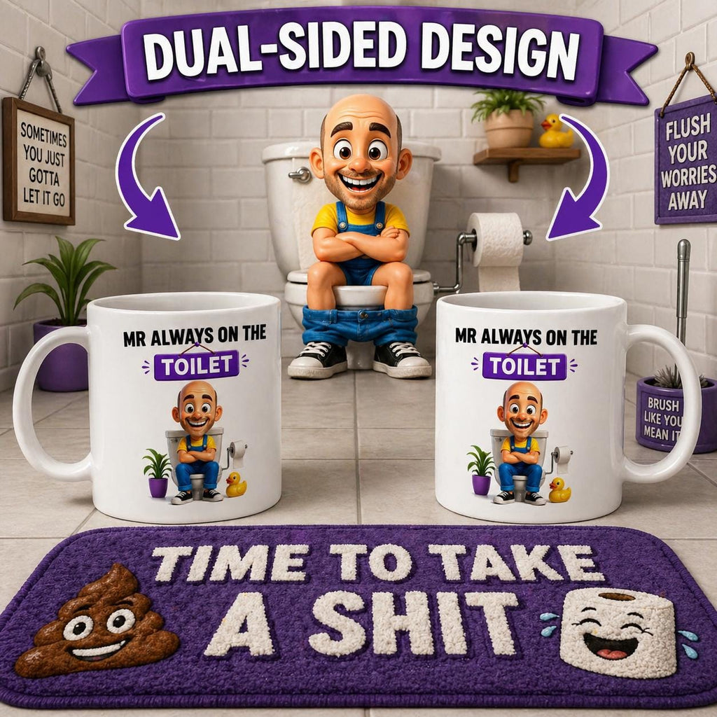 Mr always on the toilet, bald mug, personalised, gift, cute, fun, toilet, W\C