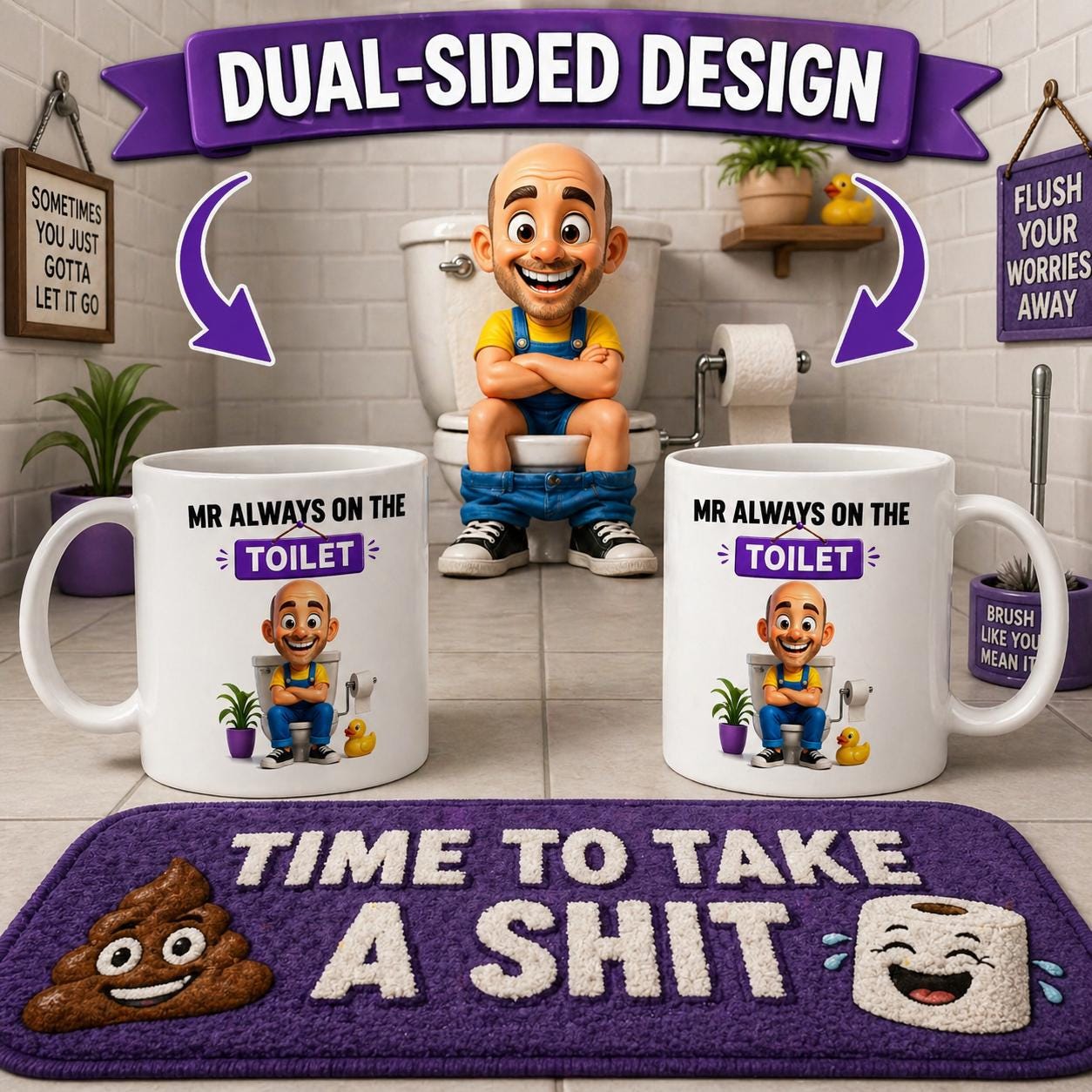 Mr always on the toilet, bald mug, personalised, gift, cute, fun, toilet, W\C