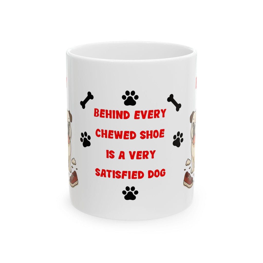 Personalised English Bulldog dog Mug: chewing shoes quote funny.