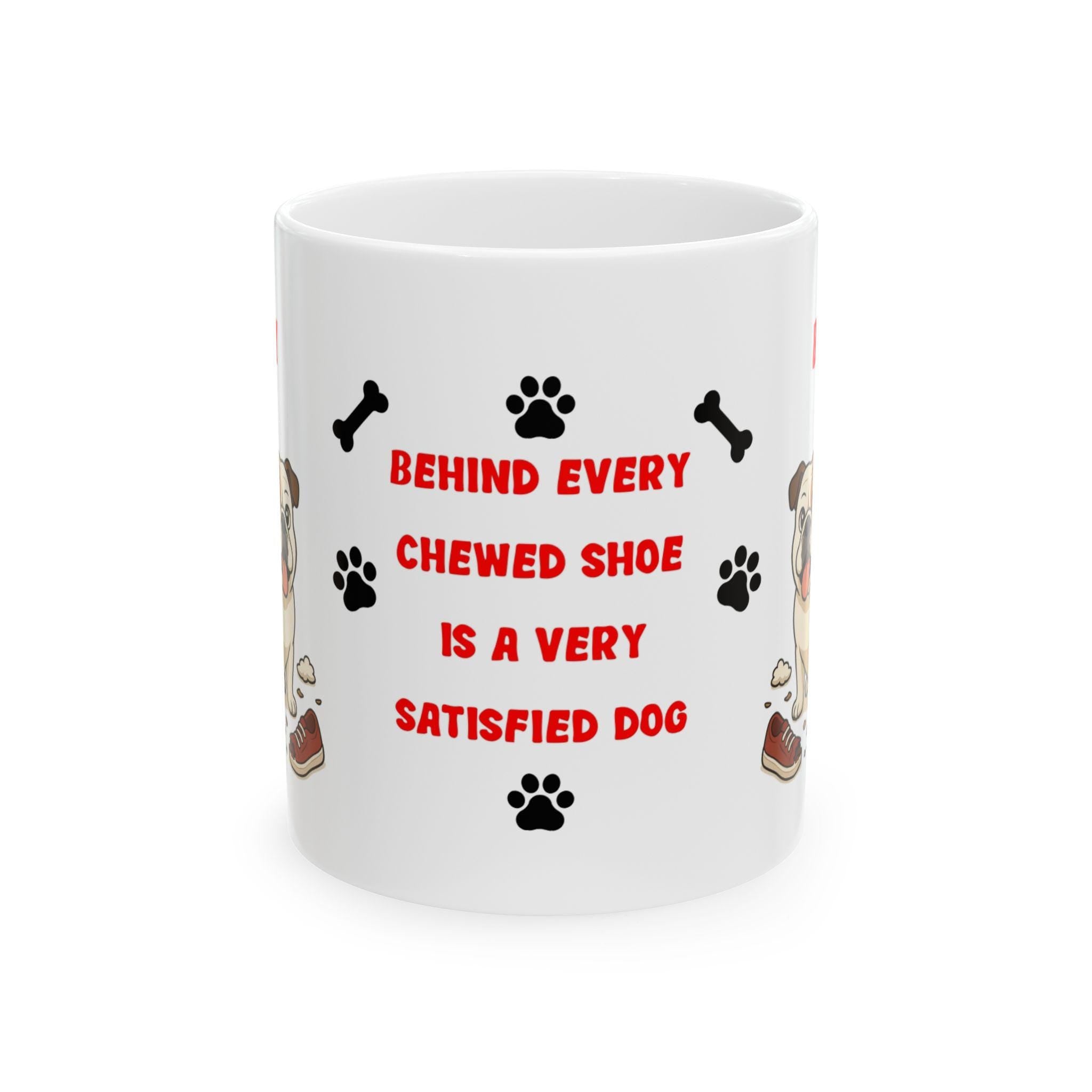 Personalised English Bulldog dog Mug: chewing shoes quote funny.