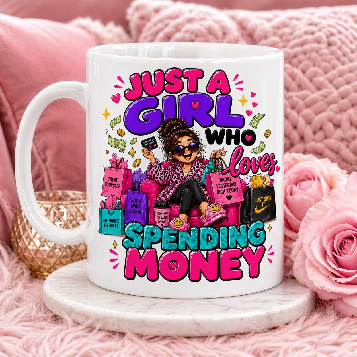 Just a girl who loves spending money, personalised, 11oz cup, Funny Mug