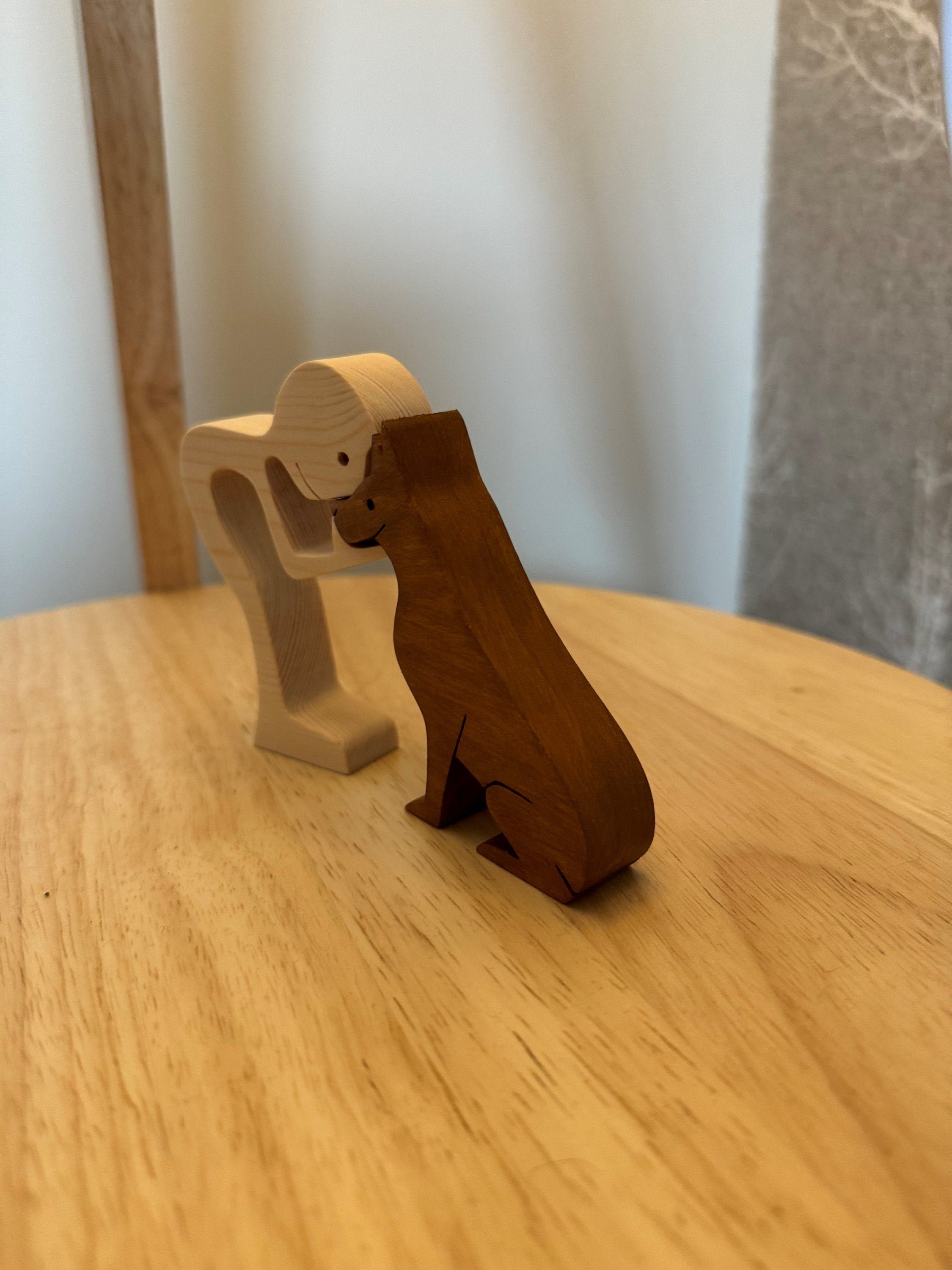 Man and Dog wooden Sculpture. Hand made