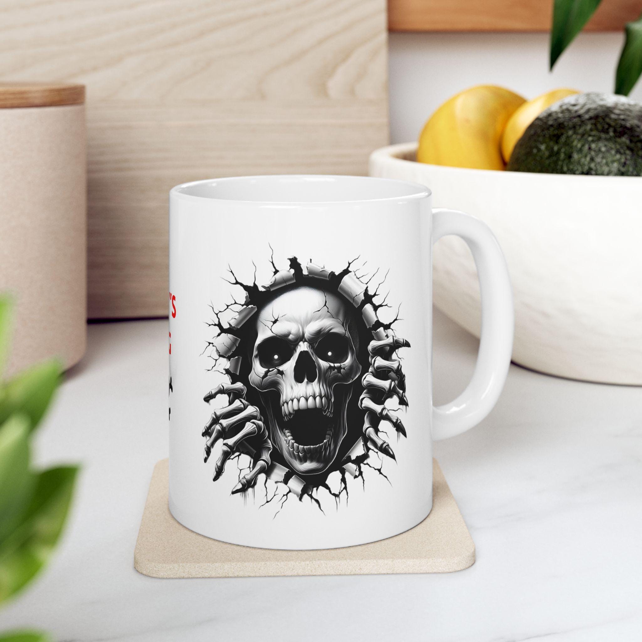 3D Skull Mug, Personalised Coffee Cup, Novelty Gift