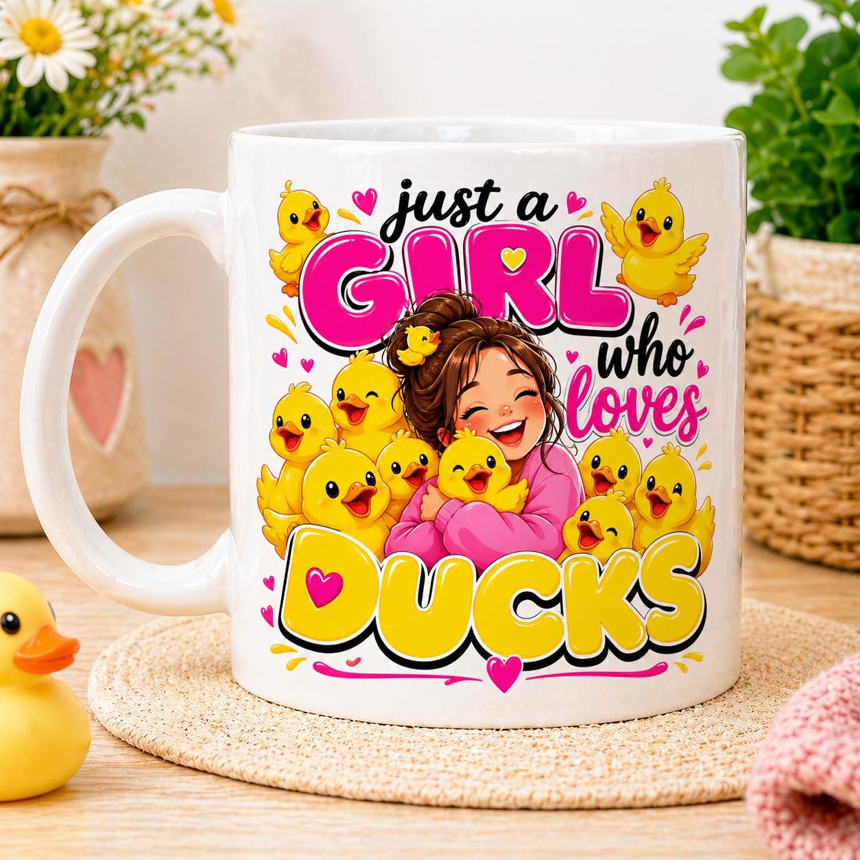 Just a girl who loves ducks, personalised, 11oz cup, funny.