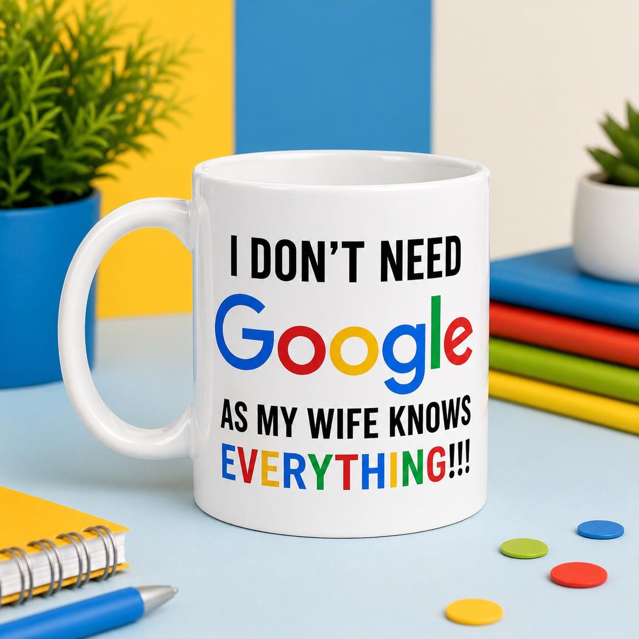Personalised Wife Knows Everything Mug: Funny Novelty 11oz Ceramic Gift, I Don't Need To Google It