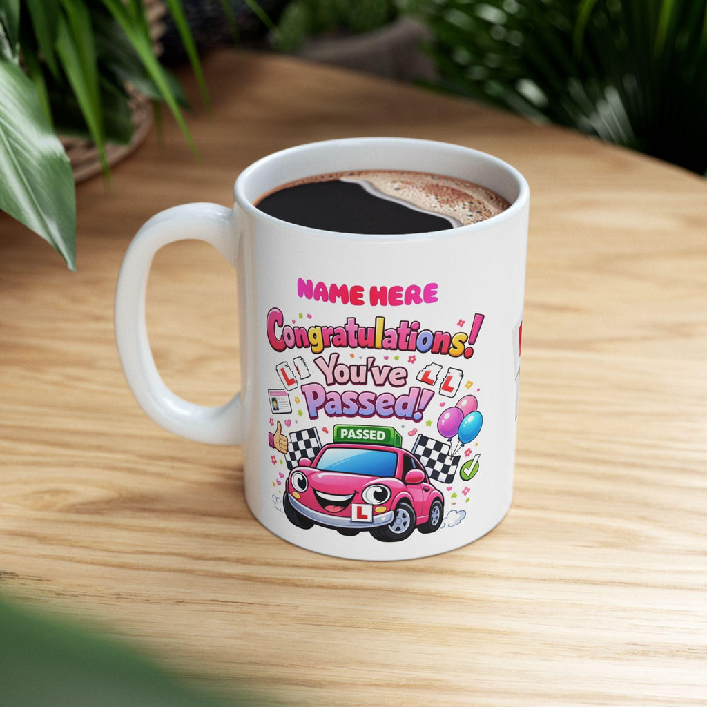 Passed driving test mug, him, her, personalised, congratulations, pink, blue, 11oz ceramic, cup