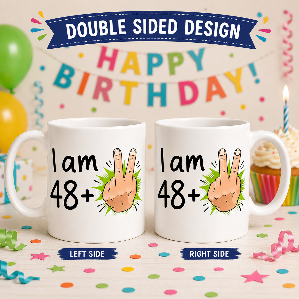 Funny Age Mug, 'I am 28, 38, 48, 58, 68+2', Choice of Ages, Novelty Coffee Mug, White Ceramic, Humorous Birthday Gift, Cup for Men & Women, Present, Age, 11oz