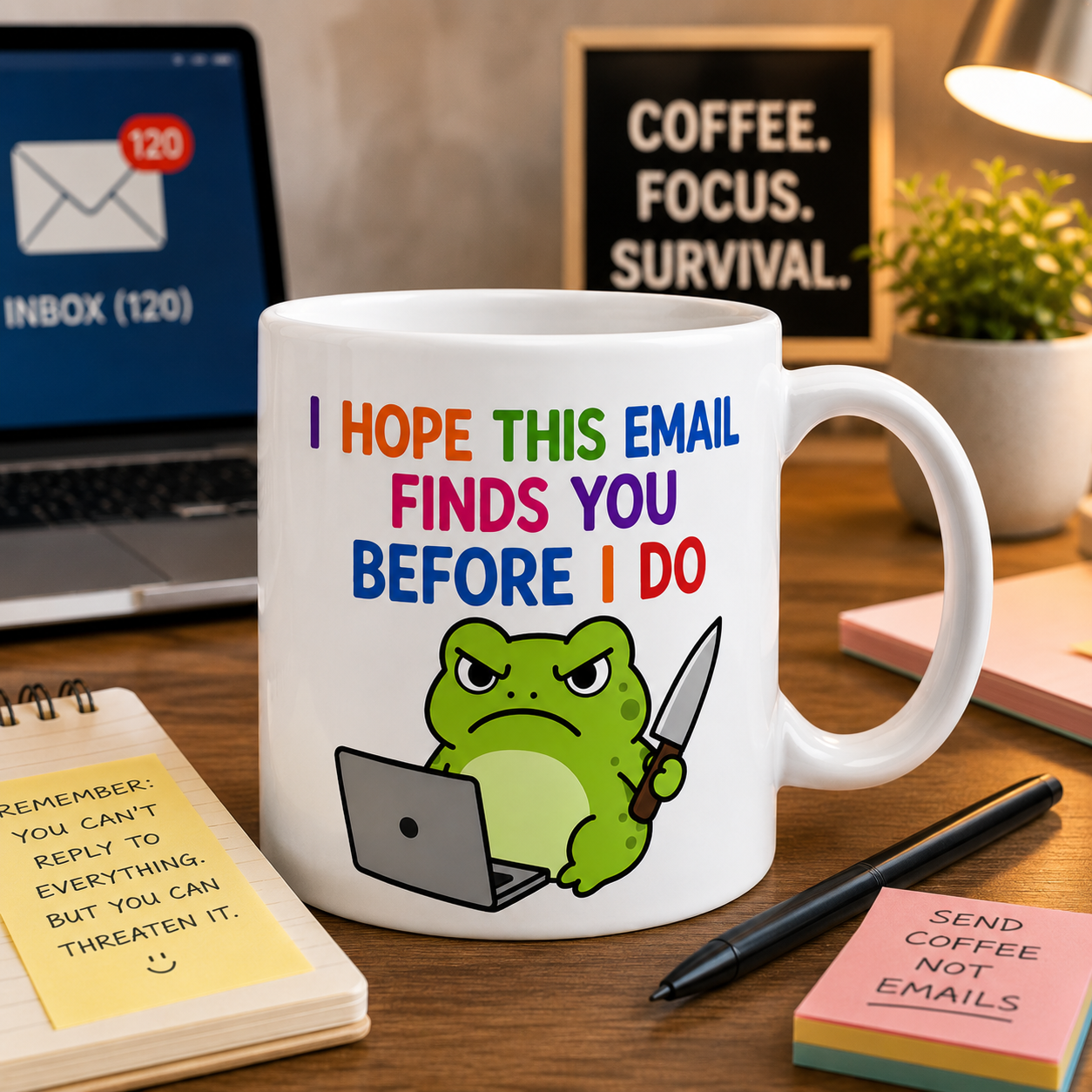 Funny Grumpy Frog Mug 11oz, Office Humour Coffee Cup, Email Warrior Gift