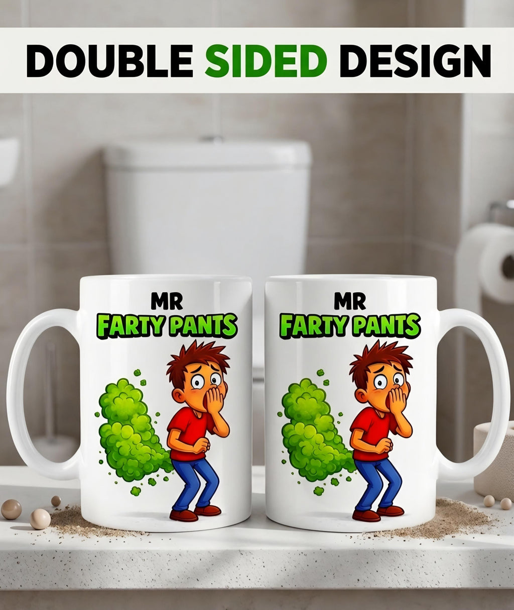 Mr. Farty Pants Mug, Funny Toilet Humor Gift, Personalised Mug