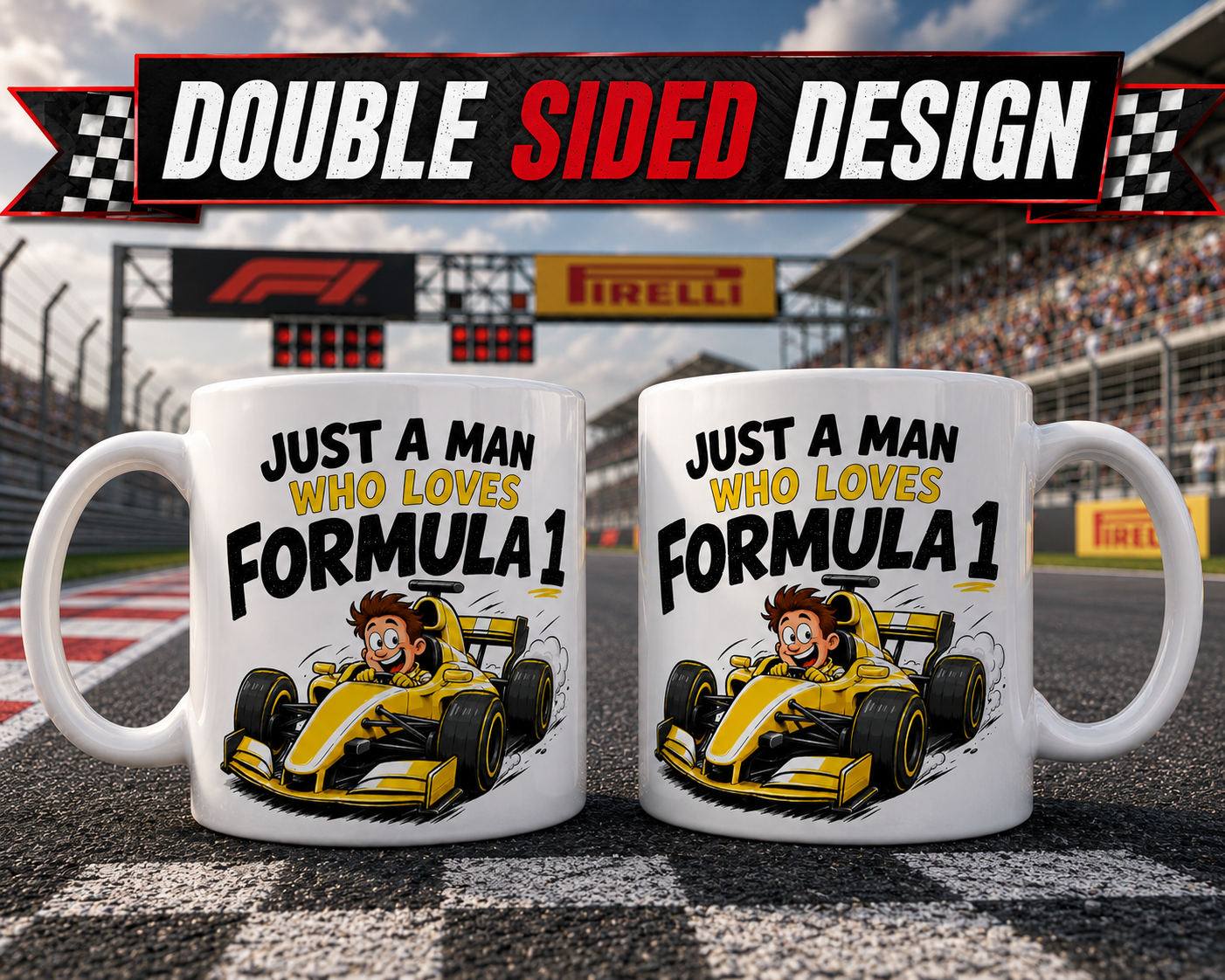 Just A Man Who Loves Formula 1 Mug, Personalised F1 Style Racing, Funny Race Car Coffee, Gift for Formula 1 Fans, Different Colour choices
