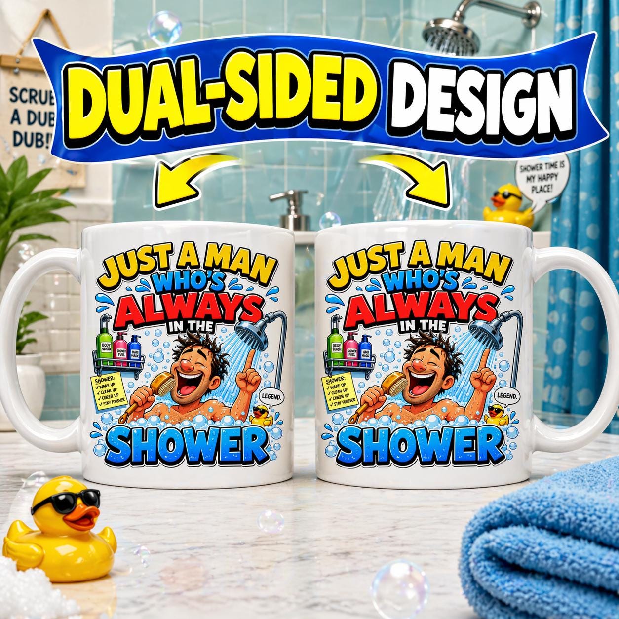 Personalised Just A Man Who's Always In Shower Mug, Him, Mr, Funny, 11oz Ceramic Coffee Cup