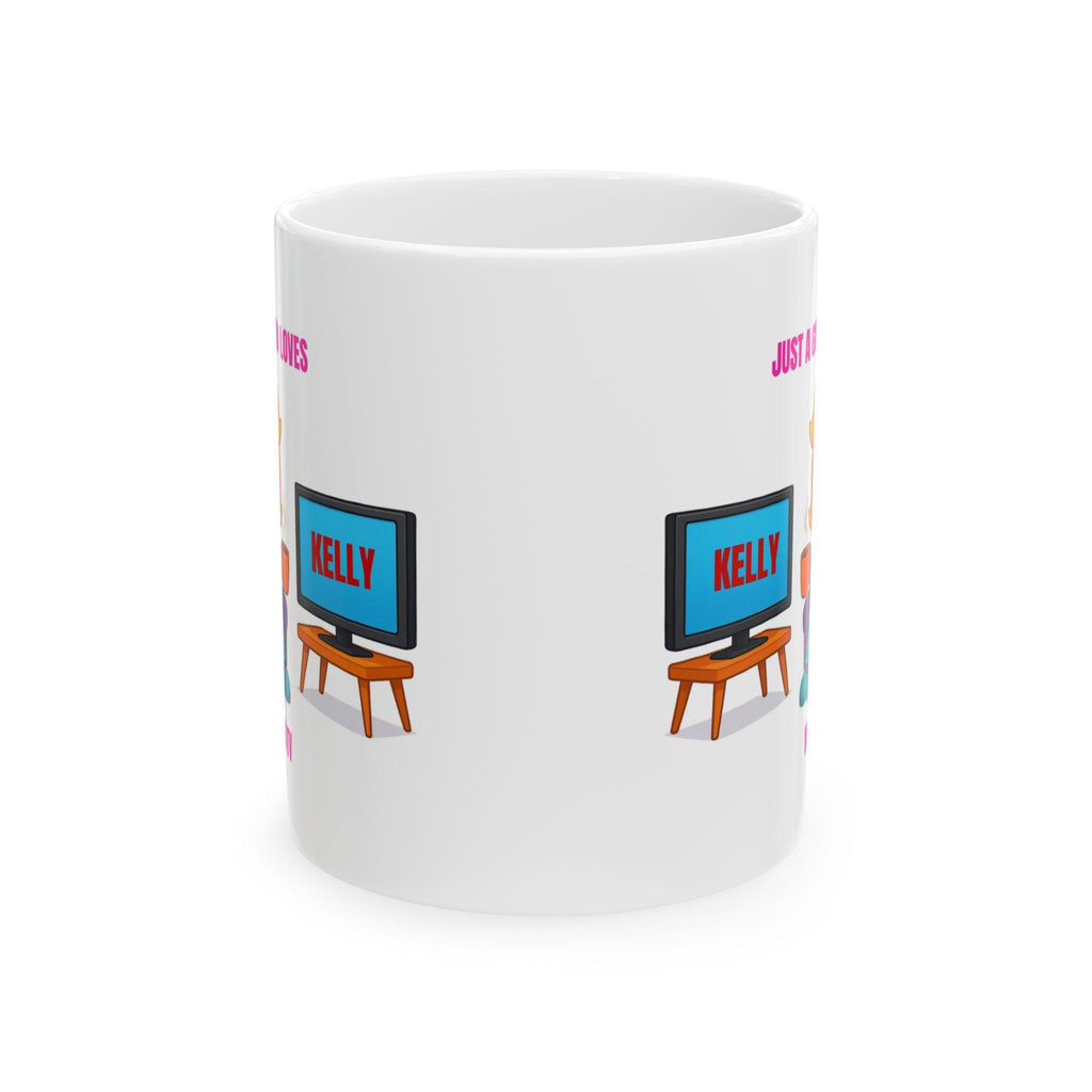 Personalised TV Watching Mug, Cartoon Girl Gift