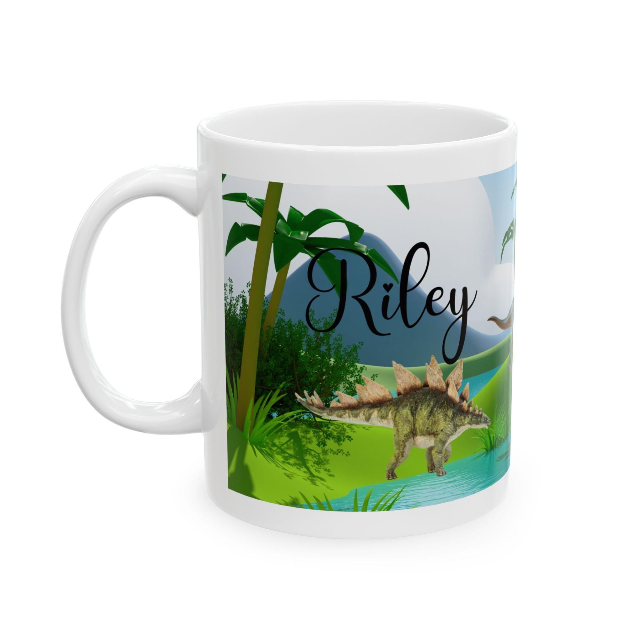 Child's personalised dinosaur, fantasy, Christmas, Birthday, gift, present, child, Unique, pretty 11oz Ceramic Coffee Cup Drinkware