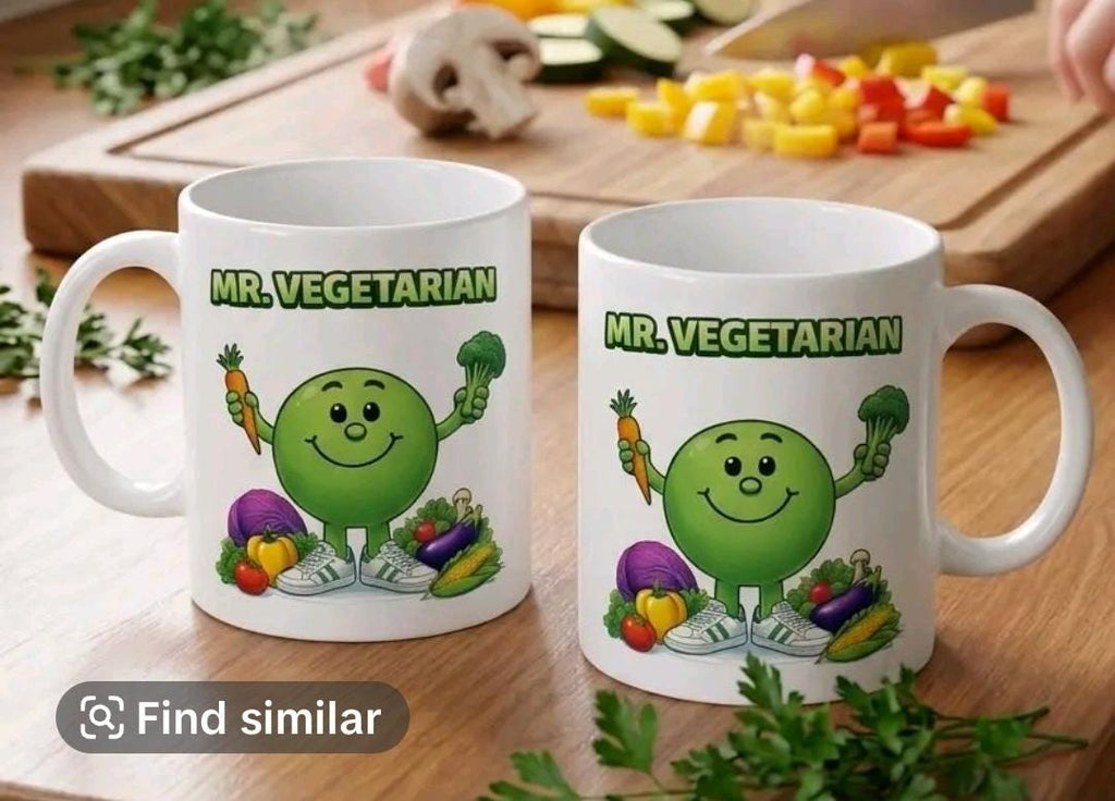 Funny Mr Vegetarian Dual Sided Design Mug, Gift, 11oz Ceramic Coffee Cup Drinkware