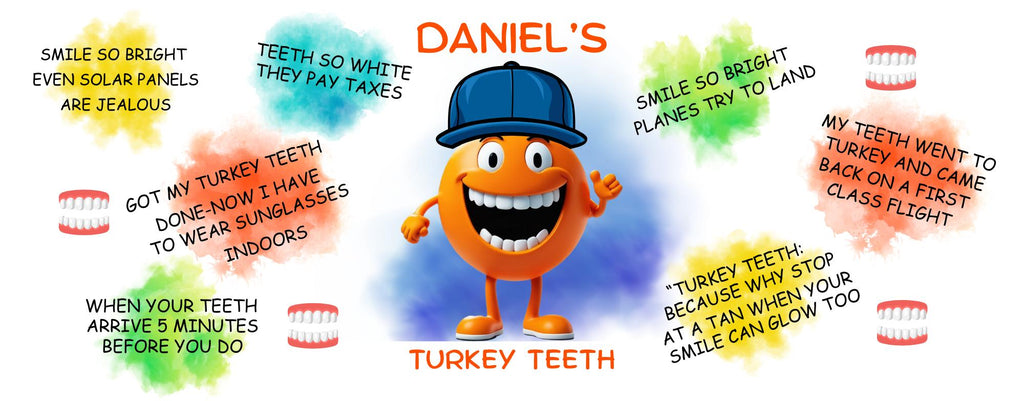 Personalised Turkey Teeth Jokes Mug, Funny Banter Gift