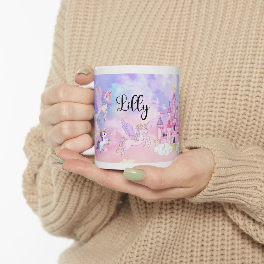Personalised unicorn and fairy mug, fantasy, Christmas, Birthday, gift, present, little girl, Unique, pretty. 11oz Ceramic Coffee Cup