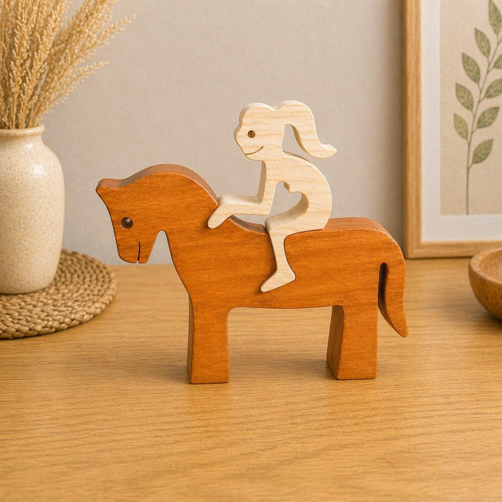 Woman on a Horse, Unique, Wooden figure, Hand made, Gift,  Craftmanship, Animal, Present