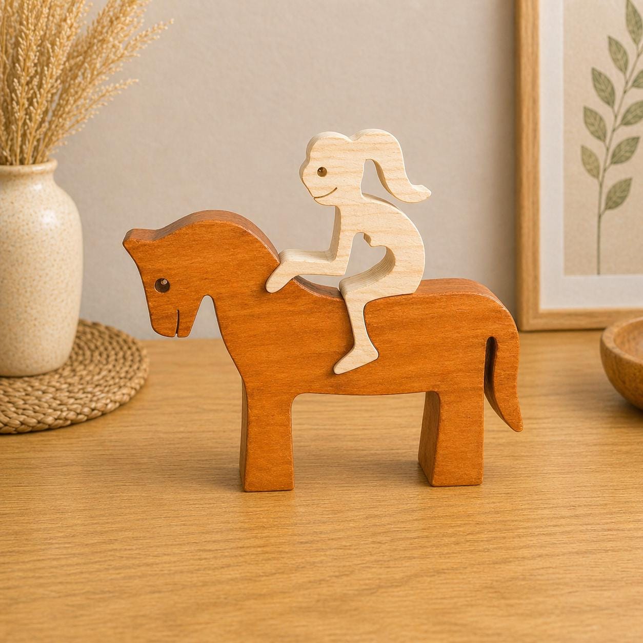 Woman on a Horse, Unique, Wooden figure, Hand made, Gift,  Craftmanship, Animal, Present