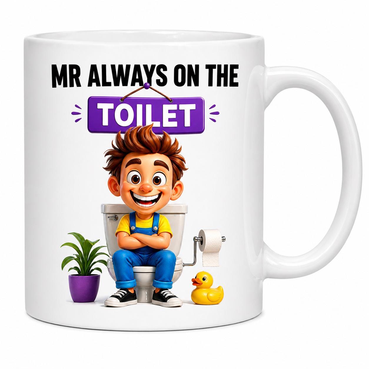 Personalised Mr Always on Toilet Funny Mug, Novelty Gift, 11oz Ceramic Cup