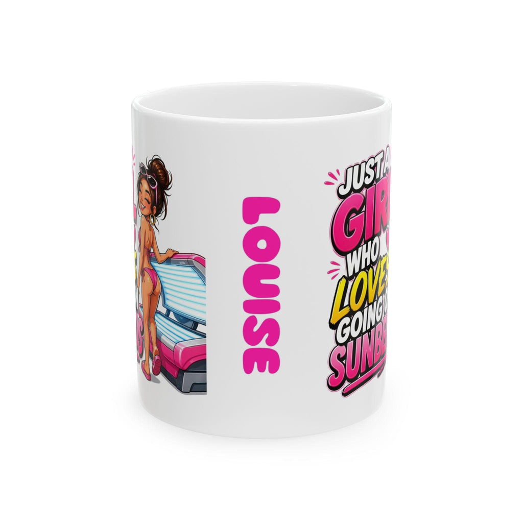 Personalised Just a girl who loves going on sunbeds, funny, 11oz mug