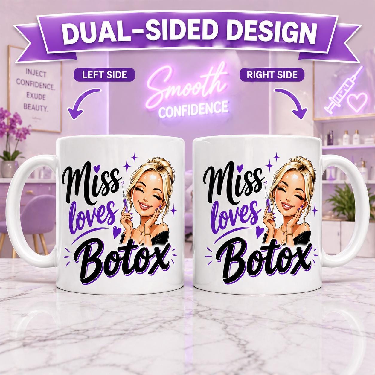 Miss loves Botox, Funny mug, 11oz cup, Personalised.