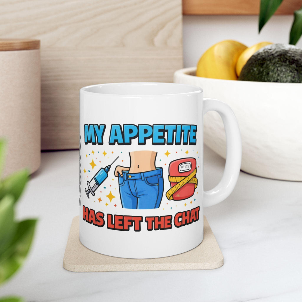 Personalised Funny Weight Loss Jab Mug, Appetite Has Left The Chat, 11oz Ceramic
