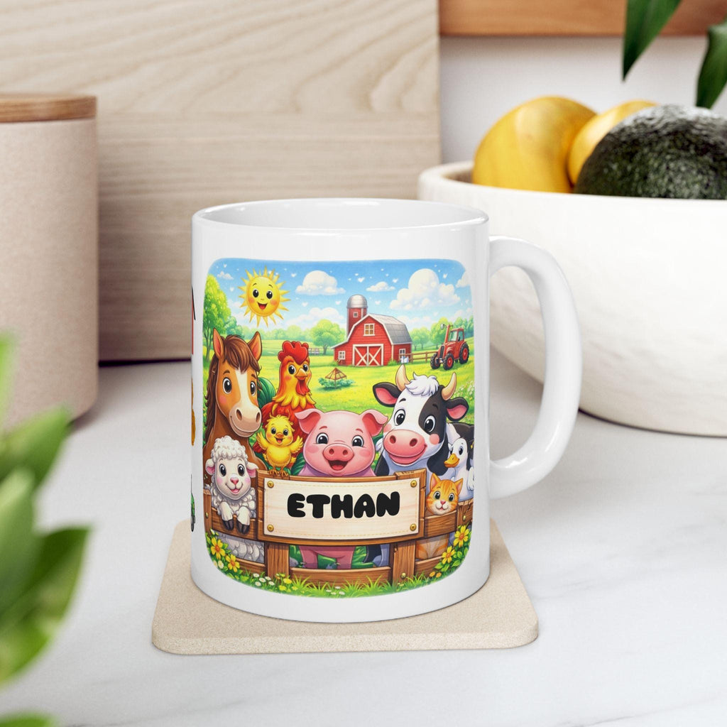 Personalised Children's Farm Animal Mug, 11oz Ceramic, Boy, Girl, Colourful