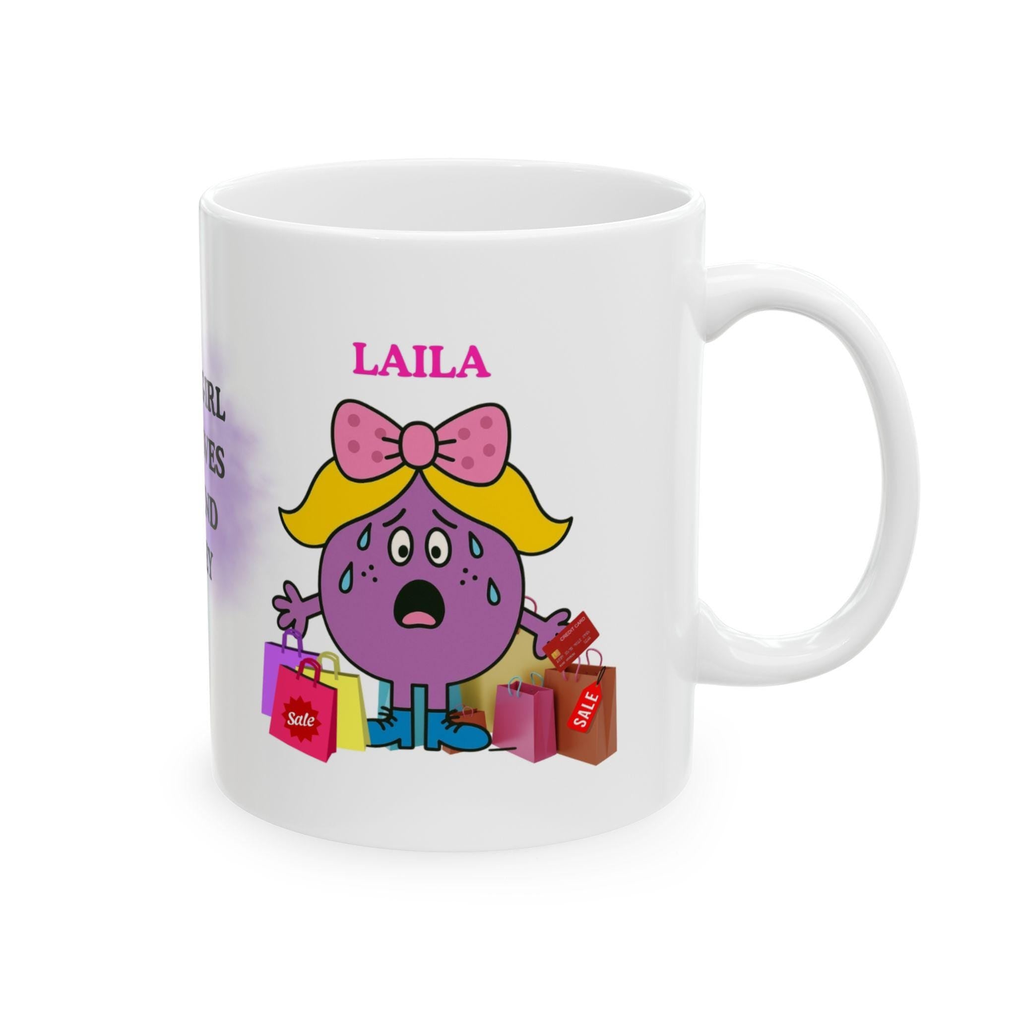 Just a girl who loves spending money mug, personalised, funny, Gift, 11oz mug.